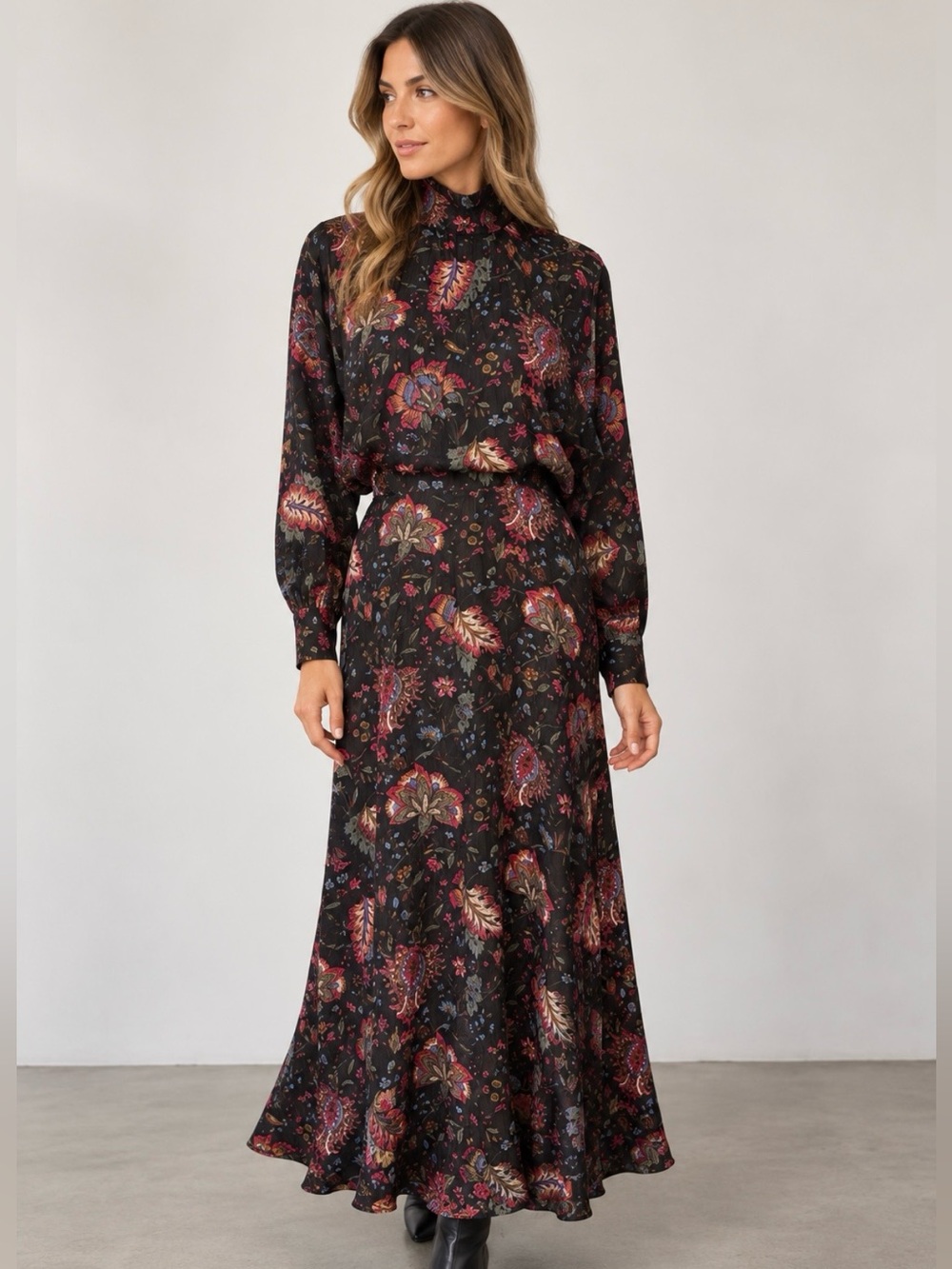 Norma Walters Womens Floral Silk Maxi Dress Size 8 Formal Party Vintage